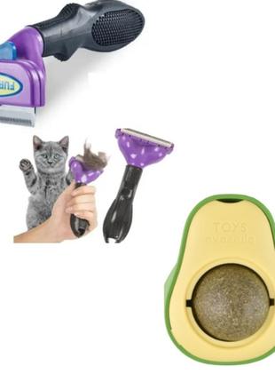 Набір котяча м'ята та фурмінатор для котів і собак furminator патентний розмір l фіолетовий1 фото