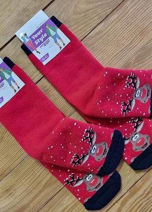 Носки махровые "олени", размер 41-43, цвет красный