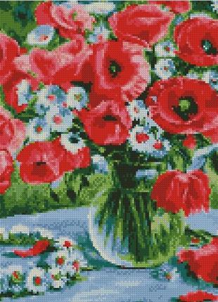 Алмазная вышивка маки и веночек из ромашек, 40х50см