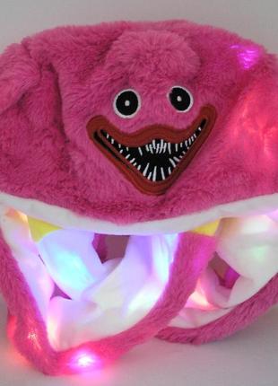 Шапка с подсветкой и поднимающимися ушками киси миси хаги ваги розовая мягкая теплая huggy wuggy4 фото