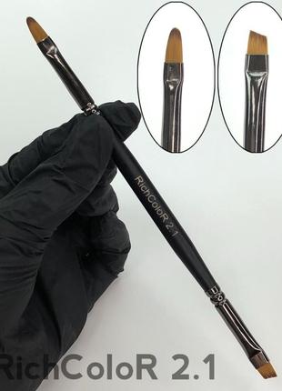Кіст для акріла, геля, полігеля richcolor 2.1, двустороння, складний ворс із ковпачком