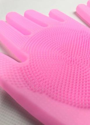 Багатофункціональні силіконові рукавички-щітки для миття посуду (сині, рожеві)4 фото