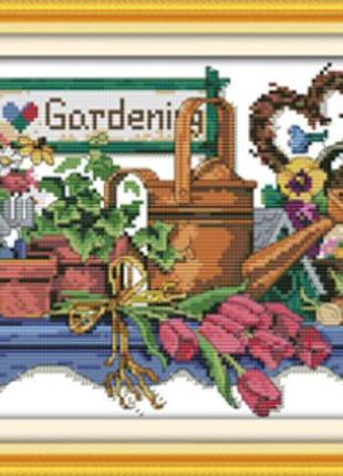 Набір для вишивання з нанесеним на канву схемою "i love gardening". aida 14ct printed 42*22 см1 фото