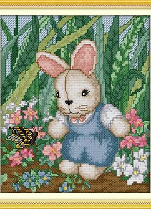 Набор для вышивания по нанесённой на канву схеме "lovely rabbit 1 boy". aida 14ct printed 21*27 см