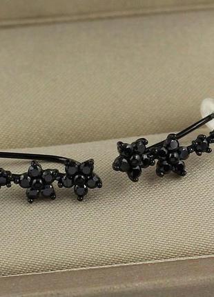 Серьги каффы xuping jewelry два цветочка 2 см с покрытием блэк ган черные