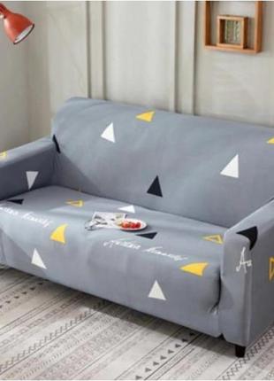 Чехол для двухместного дивана, серый с треугольниками1 фото