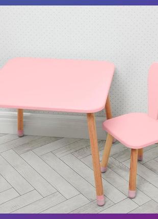 Детский деревянный столик и стульчик "зайчик с ушками" 04-025r розовый