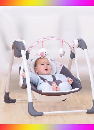 Заколисуючий центр дитячий mastela 6504 сіро-рожевий. дитяче крісло-качалка підлогові гойдалки