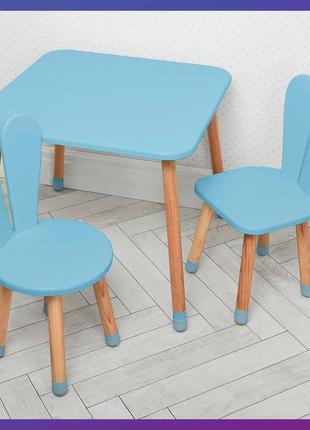 Детский деревянный столик и 2 стульчика "зайчик с ушками" 04-025blakytn + 1 голубой