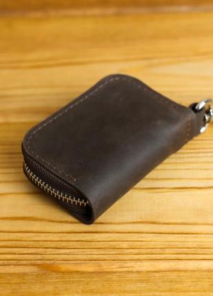Кожаный чехол для автоключа, натуральная винтажная кожа, цвет коричневый, оттенок шоколад3 фото