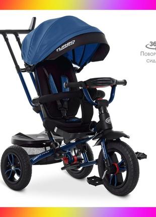 Дитячий триколісний велосипед коляска з фарою і поворотним сидінням turbotrike 4058 синій