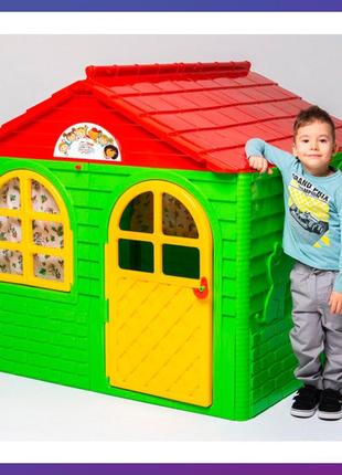 Дитячий ігровий будиночок пластиковий doloni 02550/3 зі шторками зелений-червоний + подарунок