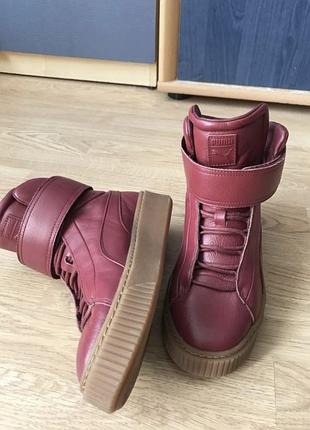 Хайтопы puma platform mid натуральная кожа, кроссовки кожаные высокие бордовые