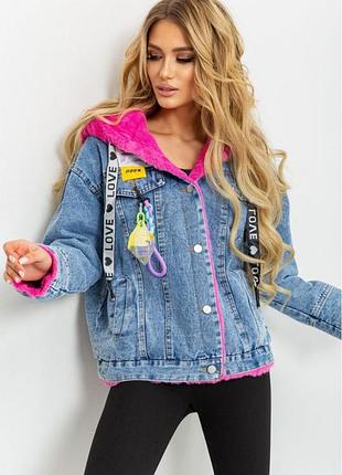 Джинсовая куртка утепленная цвет розовый размеры l, xl fg_08393