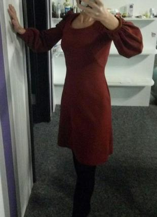 Шикарное бордовое шерстяное теплое платье марсала2 фото