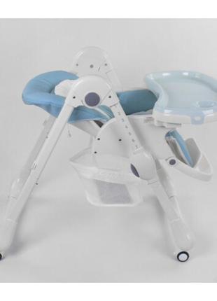 Стілець дитячий для годування з регульованою спинкою toti w-48406 на коліщатках знімний столик блакитний4 фото