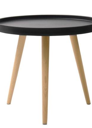 Кавовий журнальний столик z-288 toni скандинавський стиль, чорна кругла стільниця на букових ніжках