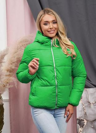 Куртка жіноча коротка дута з капюшоном осінньо-зимова — 009 зелений колір