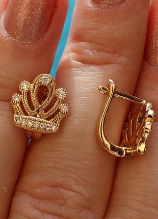Серьги xuping jewelry короны 1 см золотистые2 фото