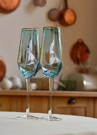 Бокал для шампанского olens голубой бриллиант xd-01 350 мл