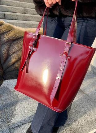 Сумка жіноча натуральна шкіра, бургунді глянець