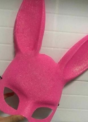Маска уши обруч розовая кролика кролик зайчик в блестках косплей эротическая сексуальная чёрная2 фото