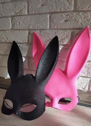 Маска вуха обруч рожева кролика кролик зайчик у блискітках косплей еротична сексуальна чорна10 фото