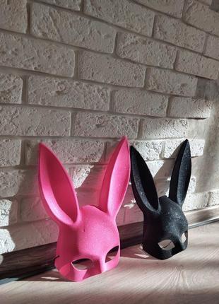 Маска уши обруч розовая кролика кролик зайчик в блестках косплей эротическая сексуальная чёрная5 фото