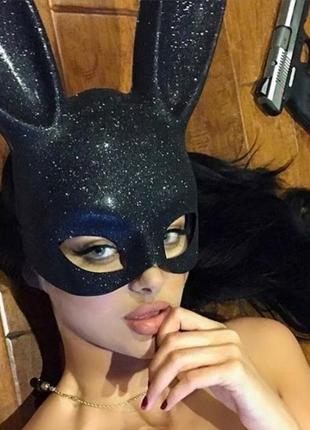 Маска уши обруч розовая кролика кролик зайчик в блестках косплей эротическая сексуальная чёрная