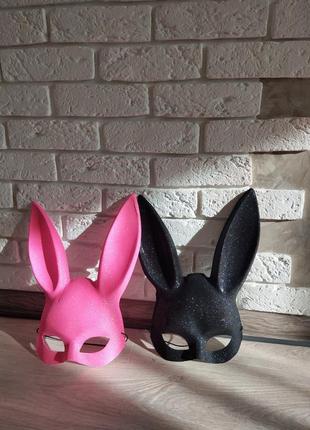 Маска уши обруч розовая кролика кролик зайчик в блестках косплей эротическая сексуальная чёрная7 фото
