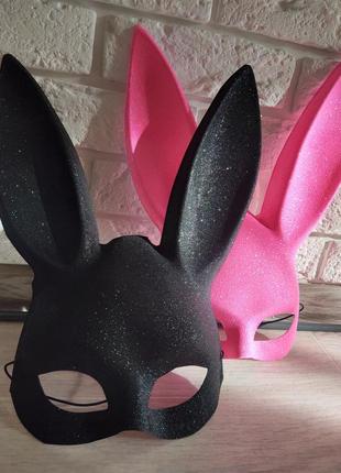 Маска уши обруч розовая кролика кролик зайчик в блестках косплей эротическая сексуальная чёрная