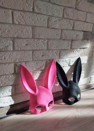Маска уши обруч розовая кролика кролик зайчик в блестках косплей эротическая сексуальная чёрная