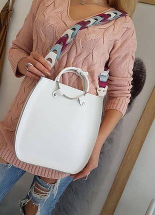 Сумка женская натуральная кожа, белая матовая