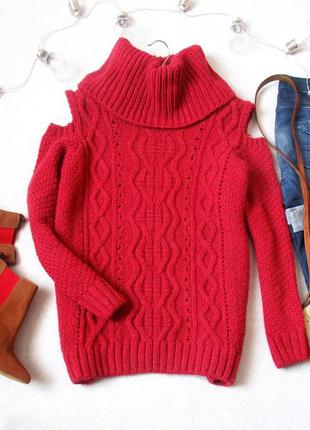 Объемный свитер с узором и открытыми плечами, размер 40(12)1 фото