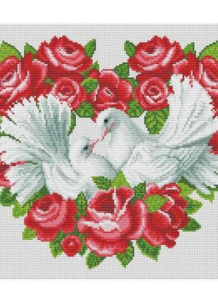Набір для вишивання нитками хрестом "вічна любов" голуб троянди весілля пара aida муліне дмс pony 30х28 см1 фото