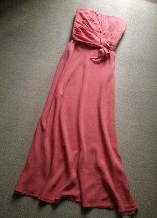 Шелк100% длинное в пол платье на выпускной оочень красивое персиковое р 12