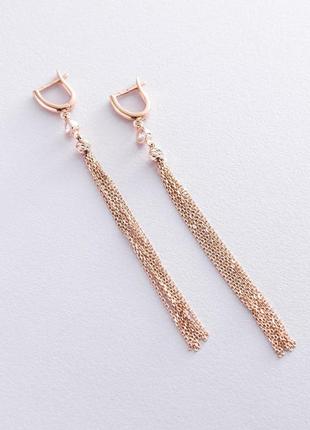 Серьги "игривость" в красном золоте (фианиты) 
с06870