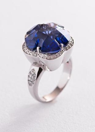 Золотое кольцо "цветок" с синим сапфиром 
к10052 фото