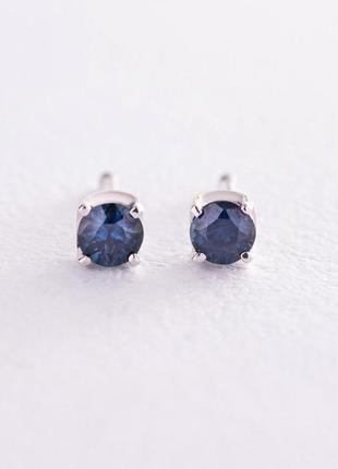Золотые серьги - пусеты с сапфирами сб0389