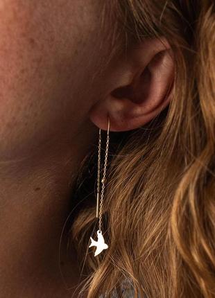 Серьги - протяжки "ласточки" в желтом золоте с08051