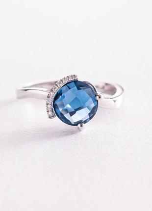 Золотое кольцо с топазом лондон голубой 
и бриллиантами c01157r
