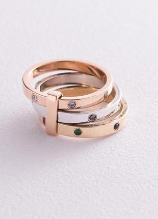 Тройное кольцо с цветными фианитами к025934 фото
