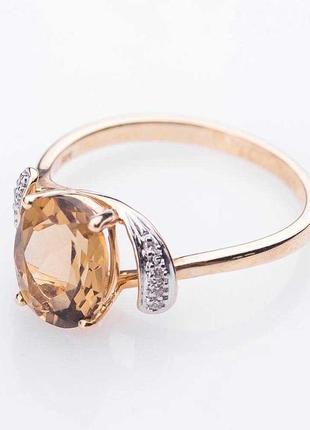 Помолвочное кольцо с бриллиантами и кварцем 
желто-коричневым к226