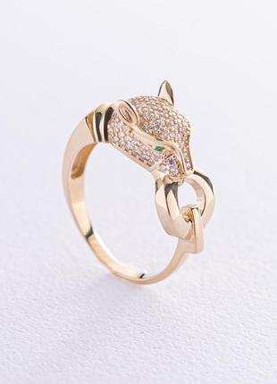 Кольцо "пантера" в желтом золоте (фианиты) 
к05277