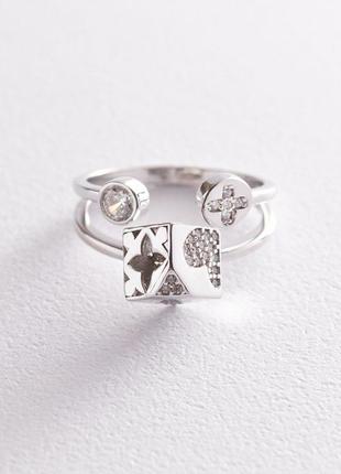 Золоте кільце "квіточки-серце-клевер" 
з фіанітами к05199