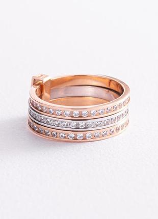 Золотое тройное кольцо с фианитами к026434 фото