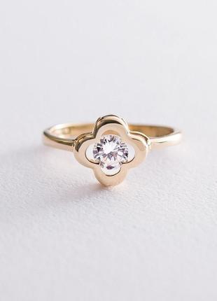 Золотое кольцо "клевер" с фианитом к05258