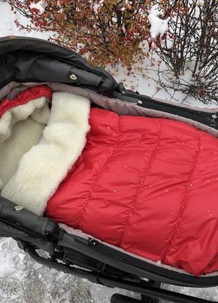Конверт зимний baby comfort удлиненный в коляску/сани плащевка красный1 фото