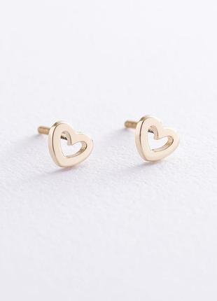 Серьги-пусеты "сердечки" в желтом золоте 
с06947