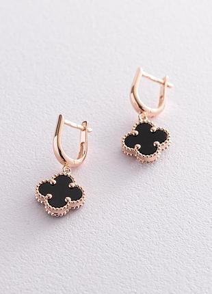 Золоті сережки "клівер" (онікс) с06278